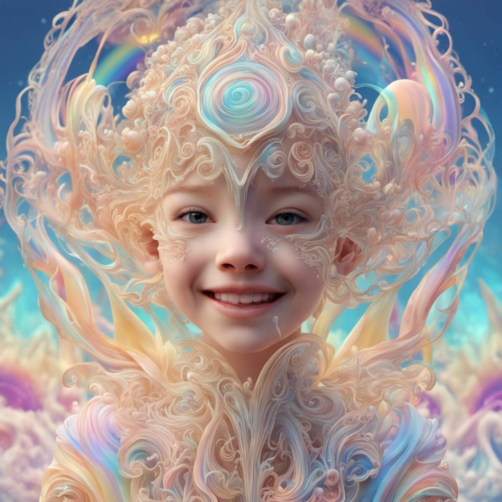 Joyful Woman with Glass Ship: 3D Digital Art