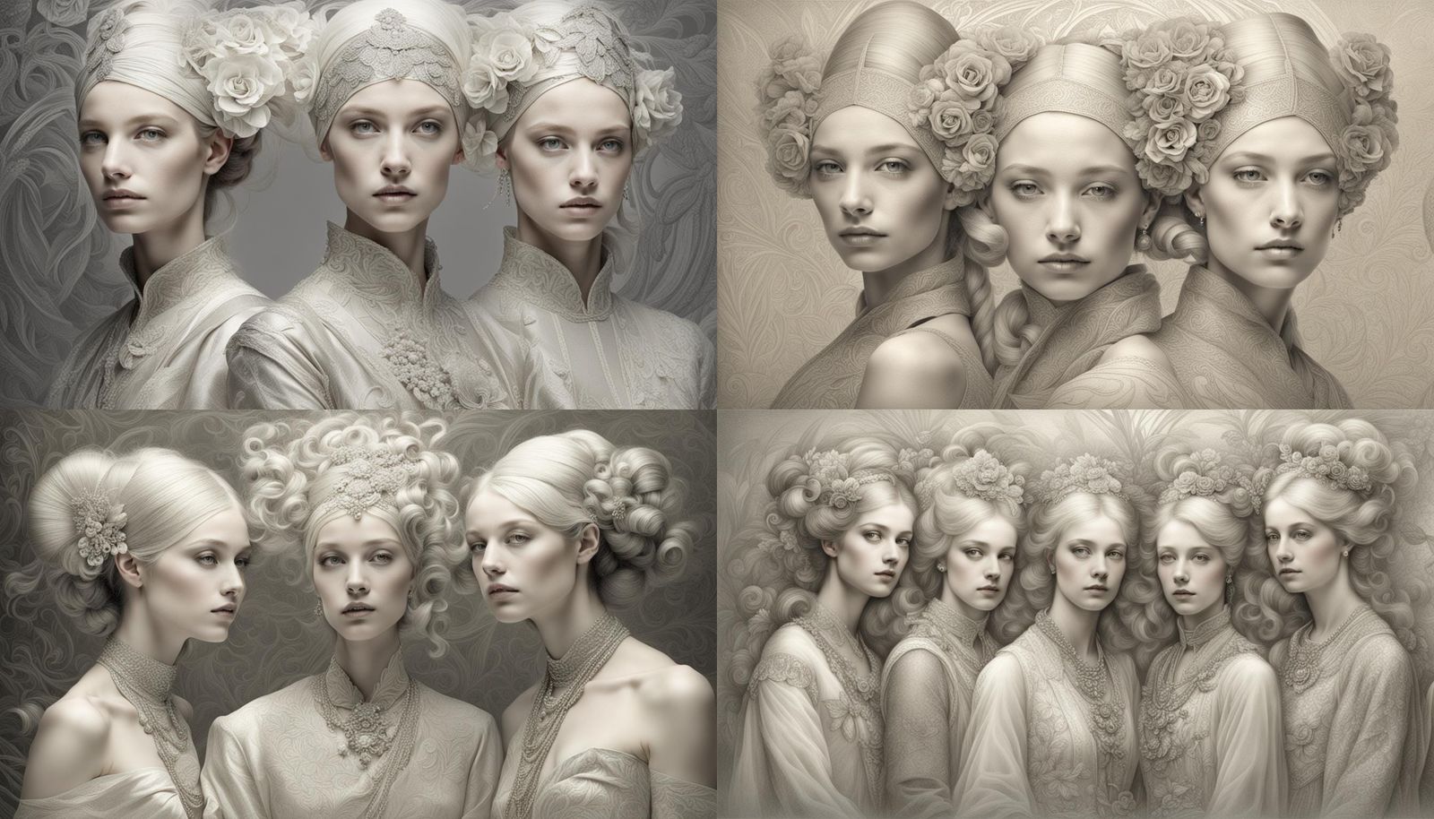 Elegant Women in Silverpoint Haute Couture Style