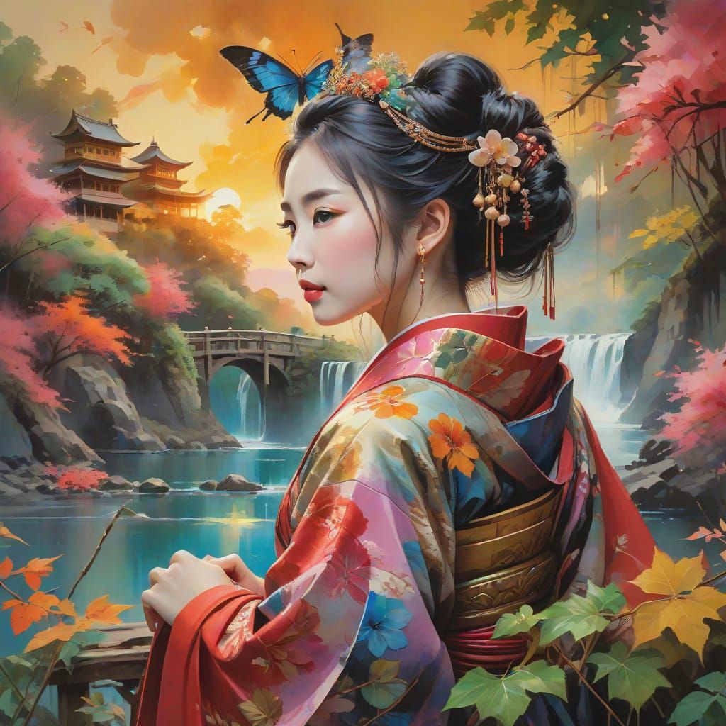 Serene Japanese Princess in Sunset Glory