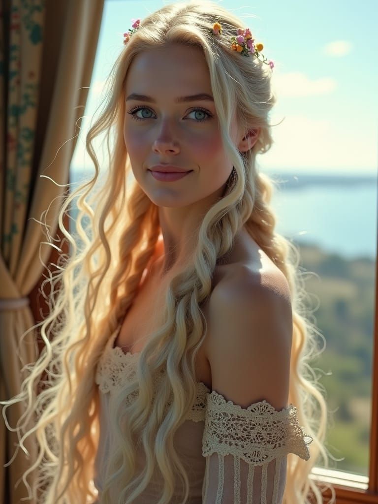 Ethereal Woman with Braids in Autumnal Light