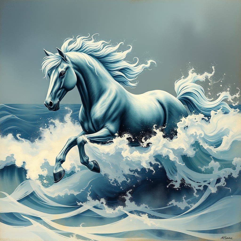 Majestic Sea Wave Horse Gallops Through Ethereal Self