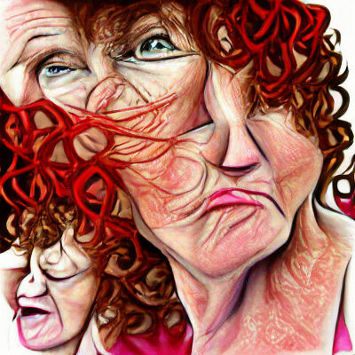 Curly Red-Haired Woman: Portrait of Inner Turmoil