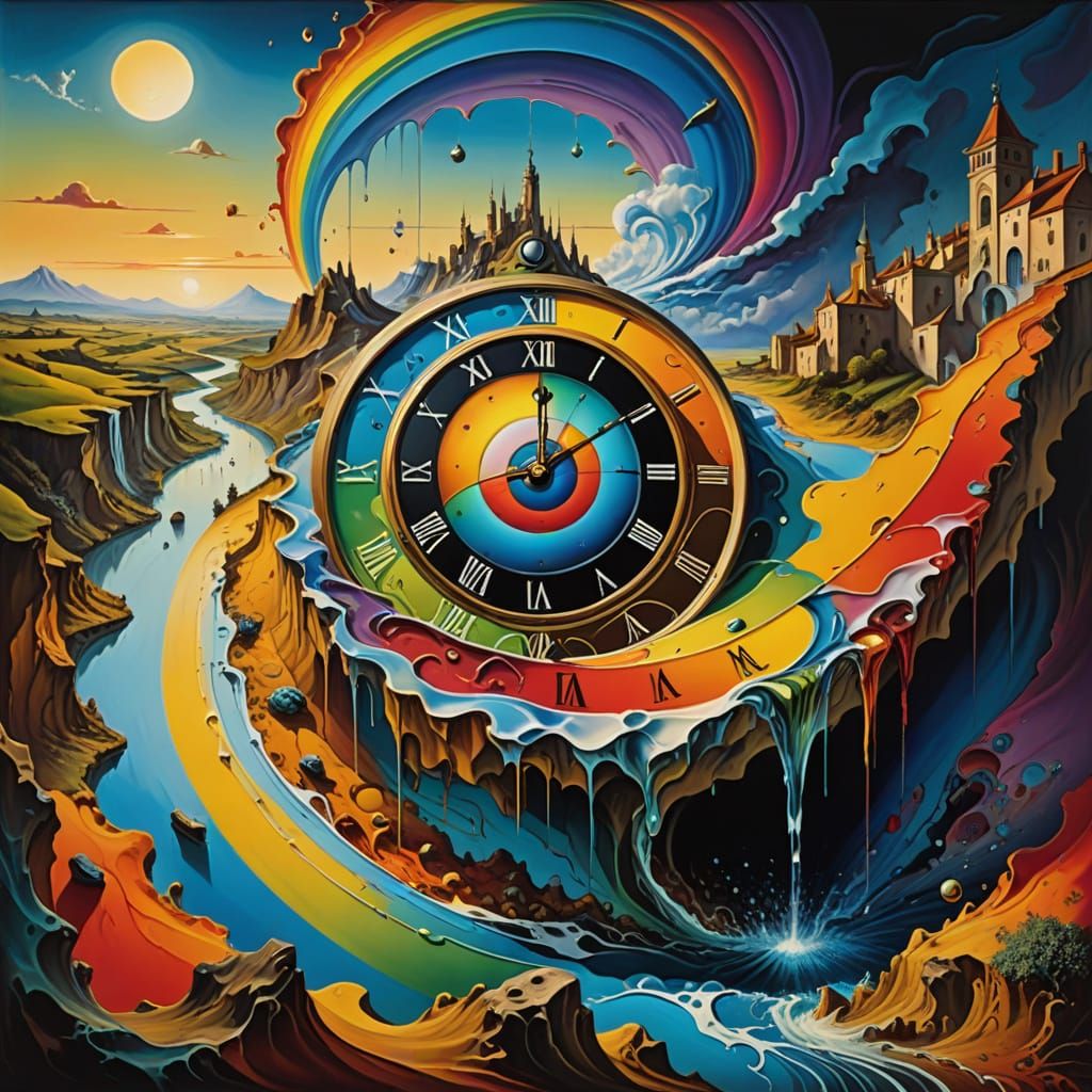 Vibrant Oil Painting of Dreamlike Landscape with Crying Eye