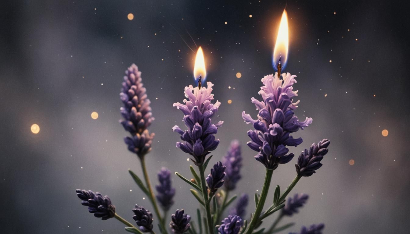 Glowing Lavender Candle in Oil Painting Style
