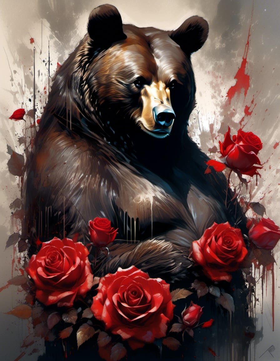 Obese Bear with Rose Depth, Digital Mixed Media