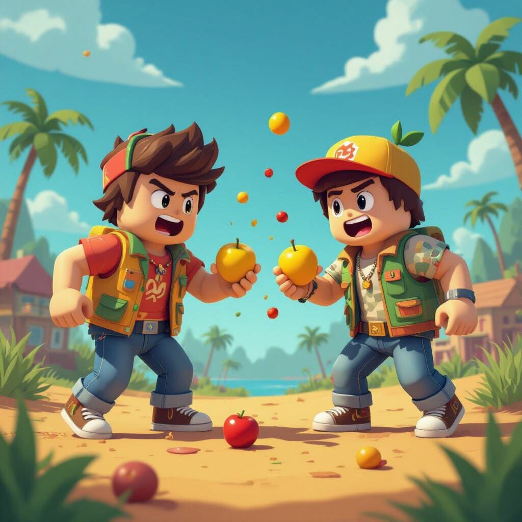 Roblox Characters Fruit Fight in Cartoon Style