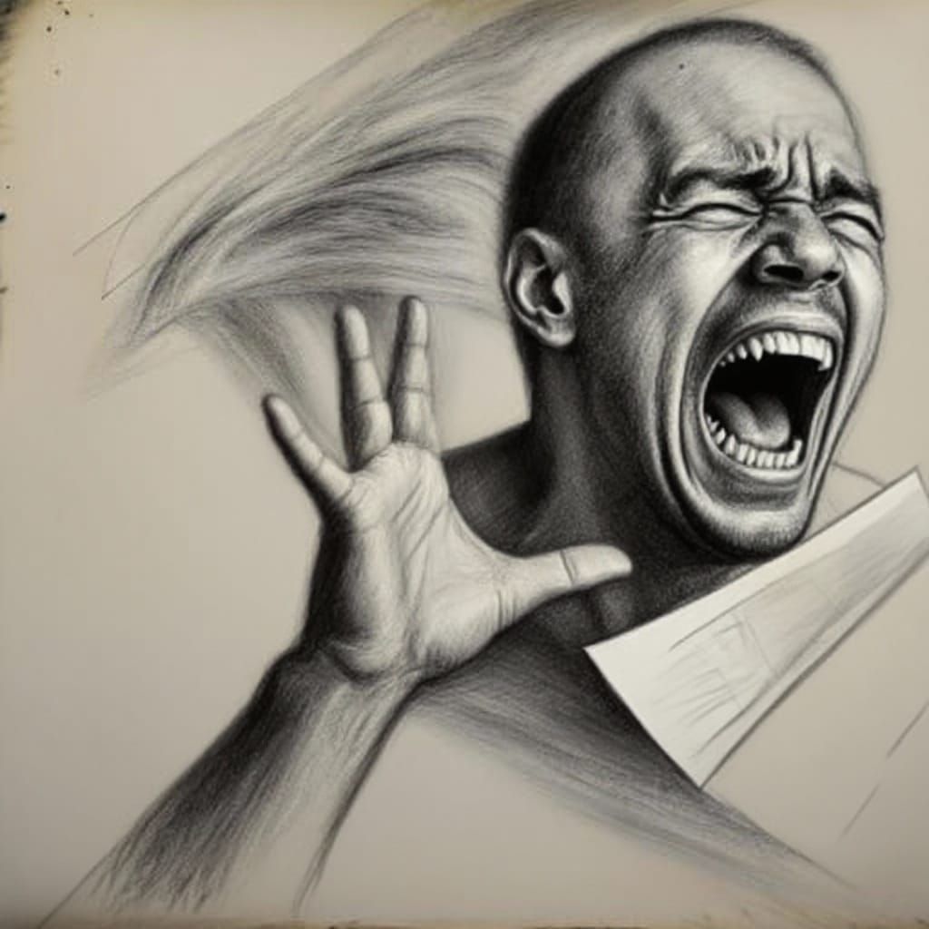 Intense Charcoal Drawing of a Screaming Man