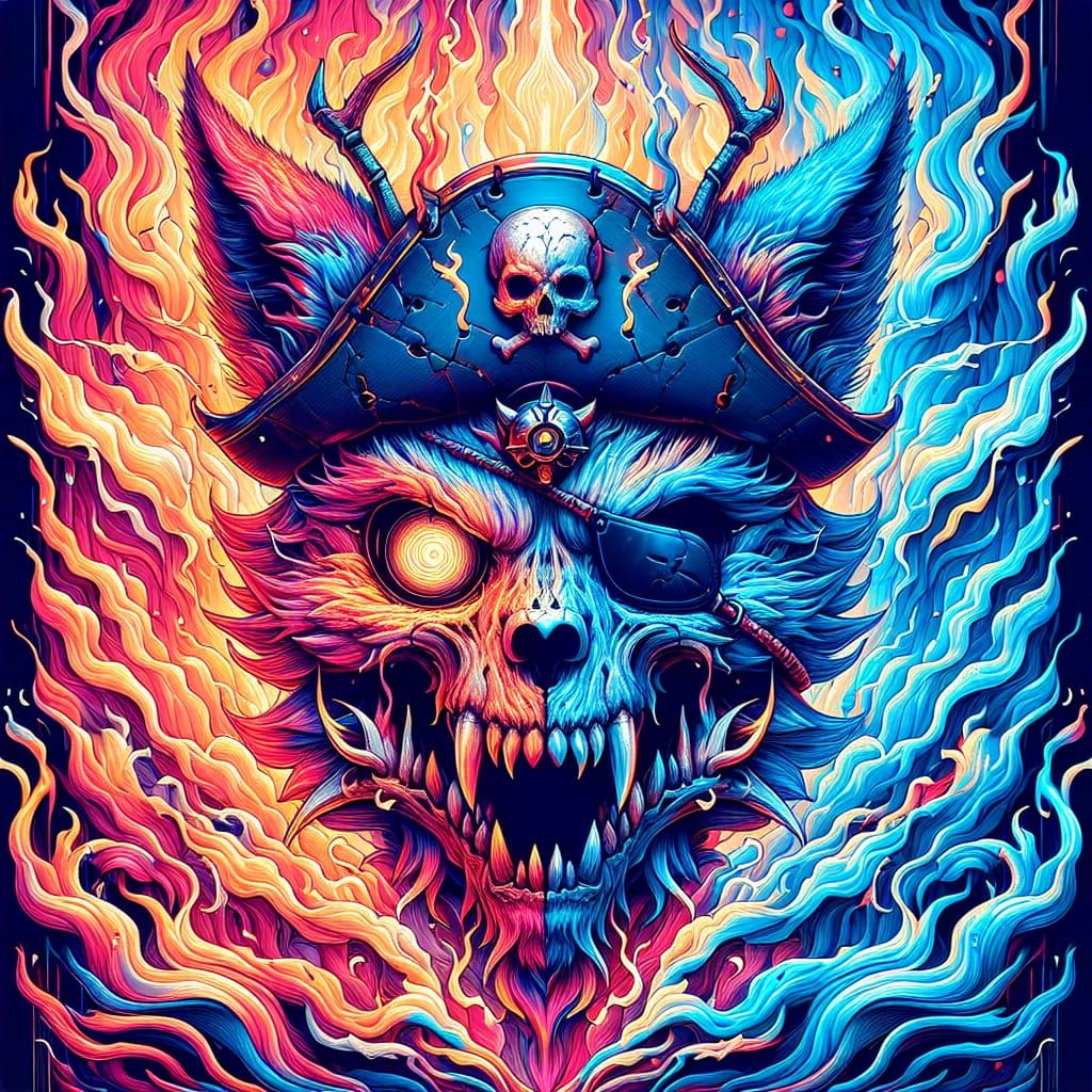 Demonic Skeleton Fox Head in Blue Fire