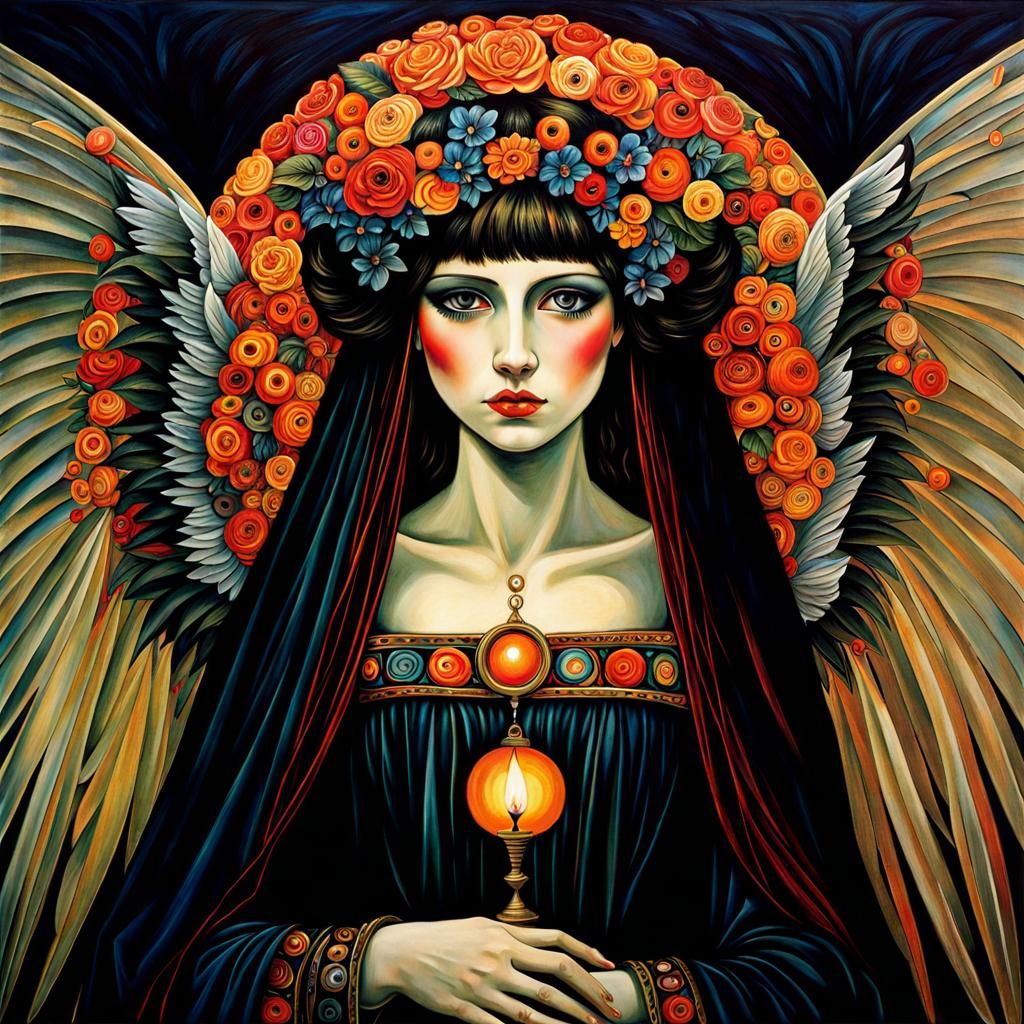 Gothic Emo Angel in Maximalist Style