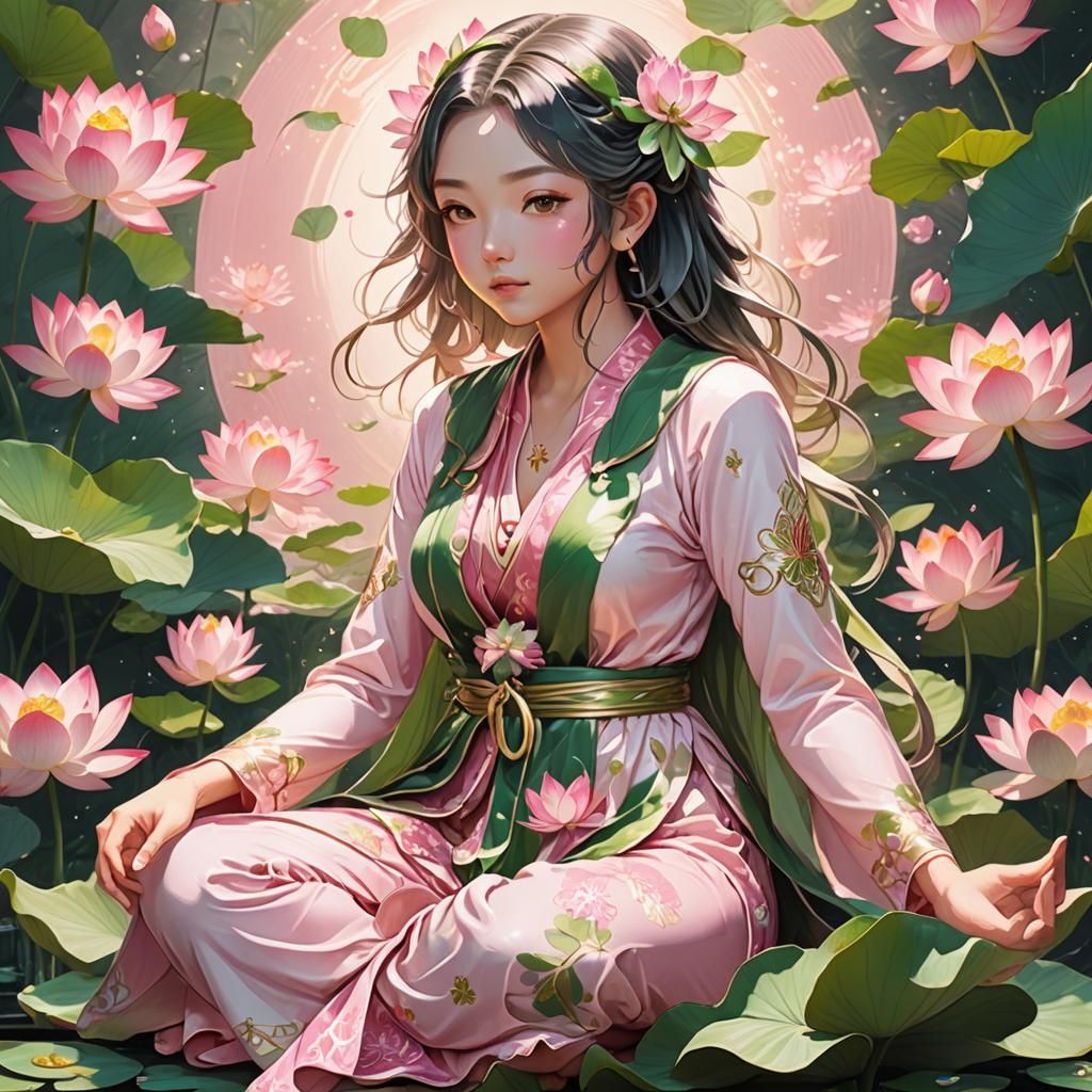 Anime Lotus Flower Girl in Soft Focus