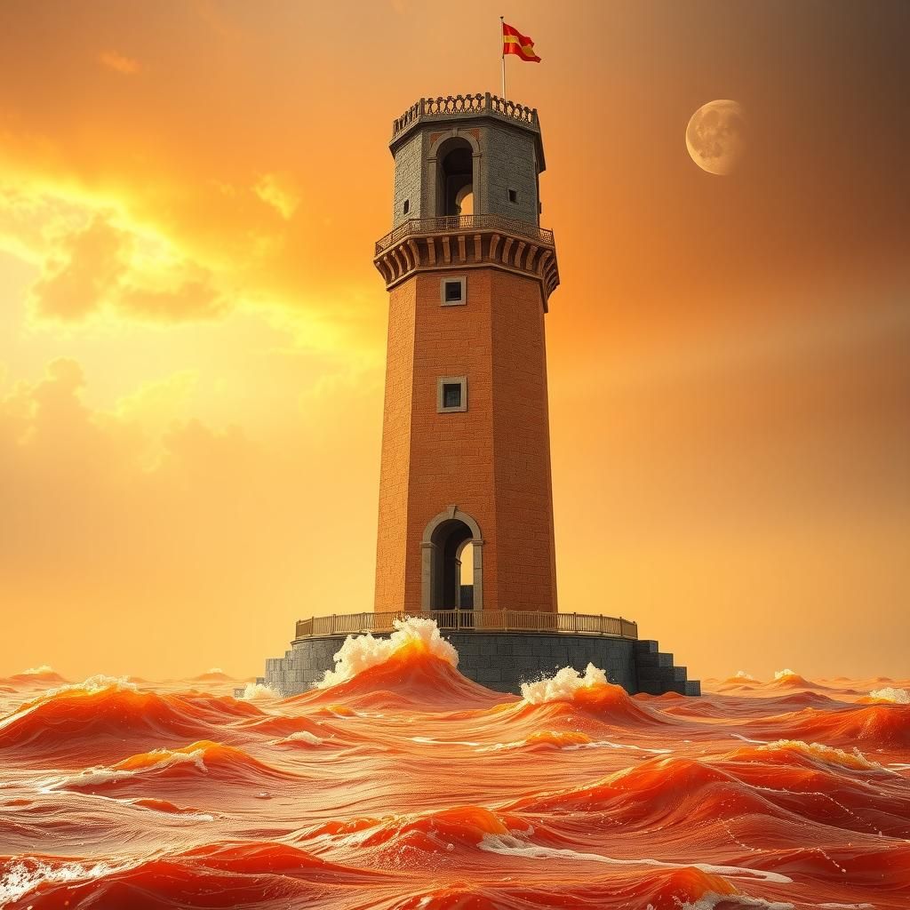 Ancient Tower in Fizzy Orange Fanta Sea
