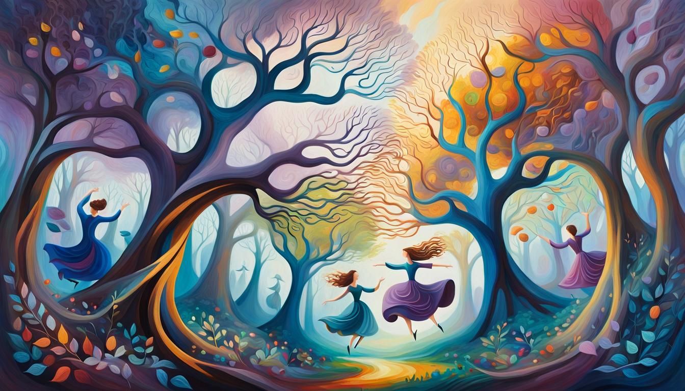 Surrealist Trees and Women Dancing in the Wind