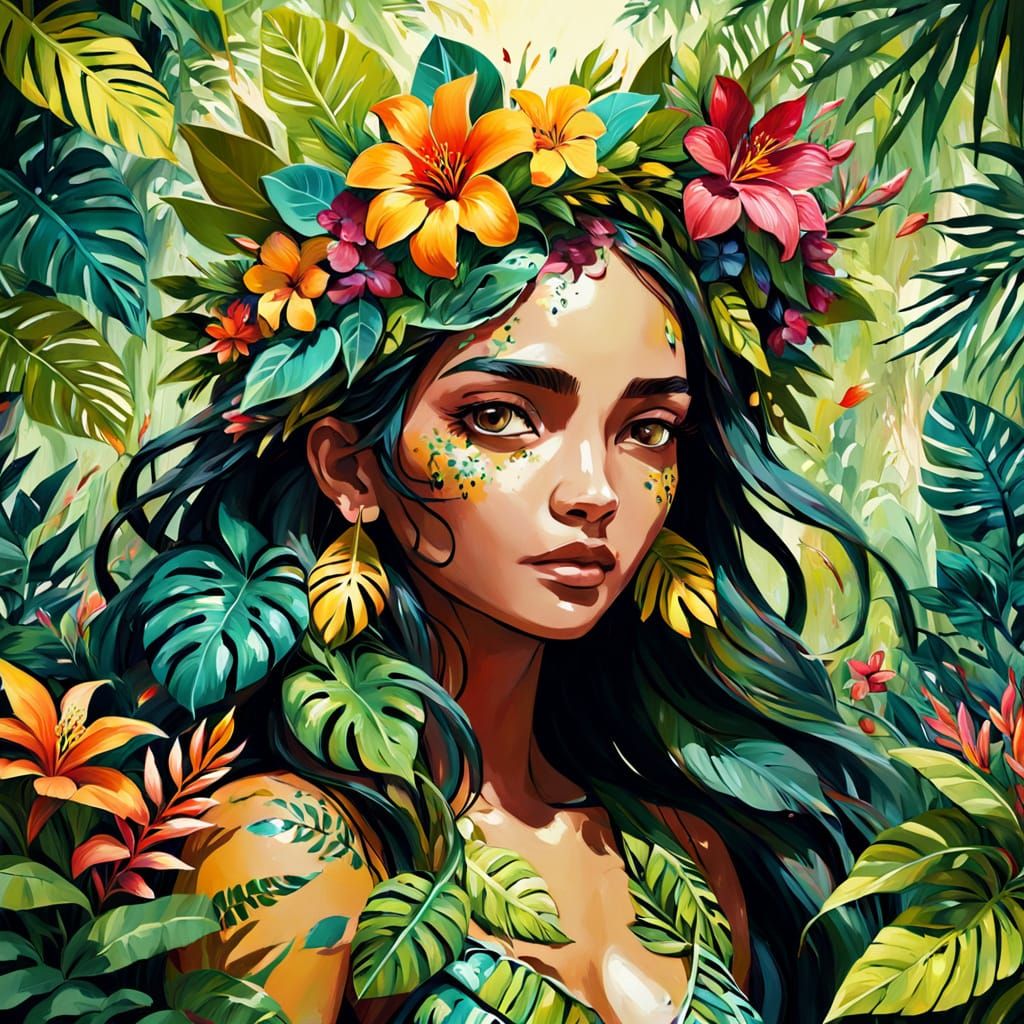 Stunning Flower Goddess in Vibrant Street Art Style