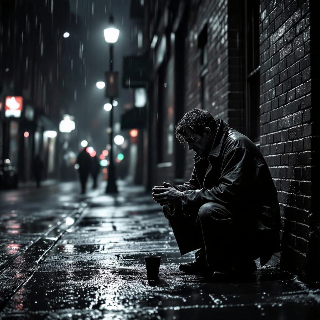 Neo-Noir Homeless Man on City Street