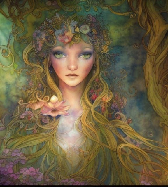 Luminescent Watercolor Portrait of Elven Maiden