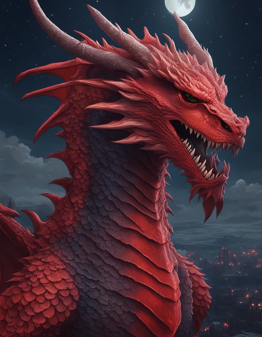 Epic Red Dragon Portrait in Anime Style