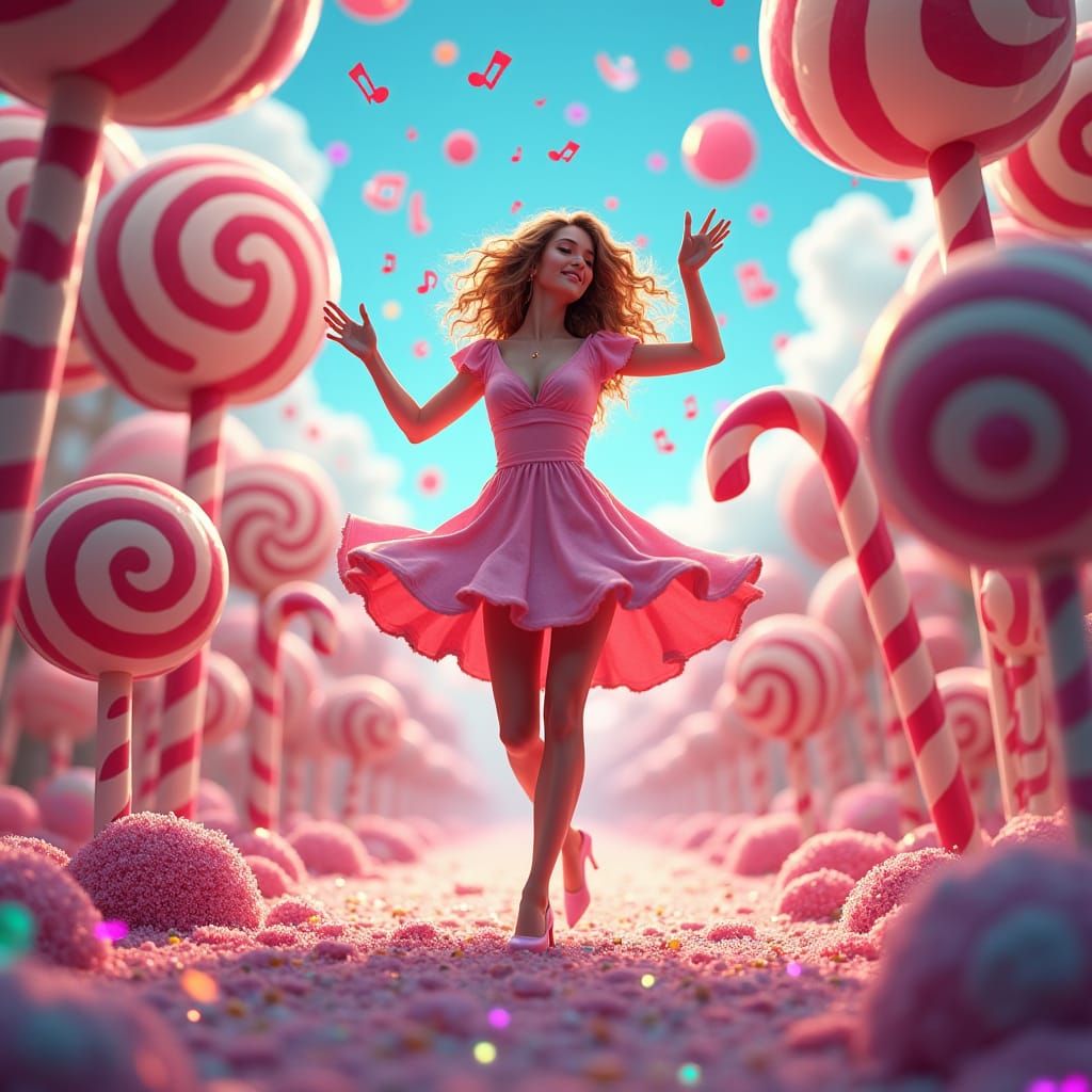 Dancing Woman in Candyland: A Digital Illustration