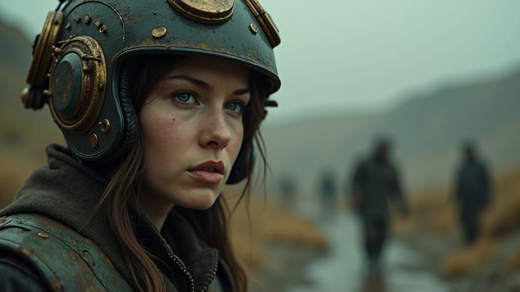 Steampunk Nanotech Woman Struggles in Ruined Future