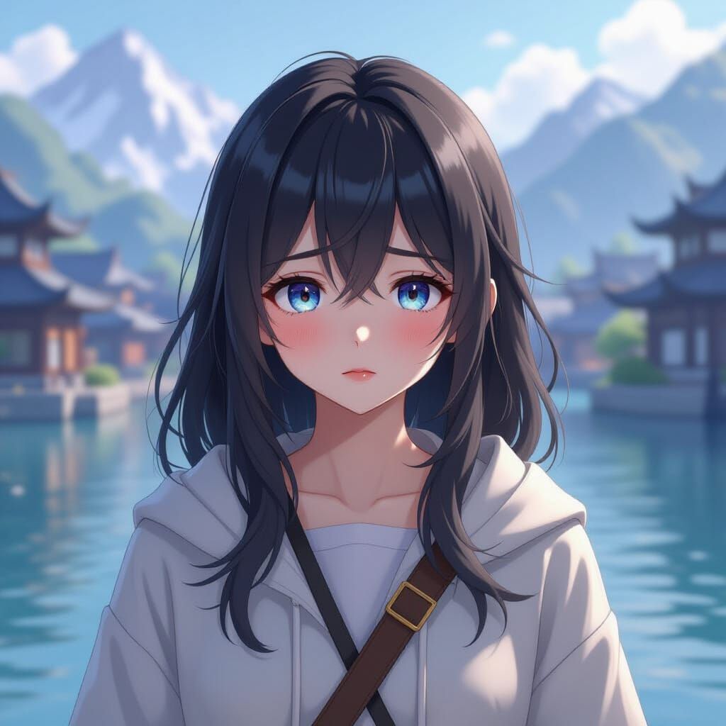 Lonely Anime Girl in Detailed 3D Art Style