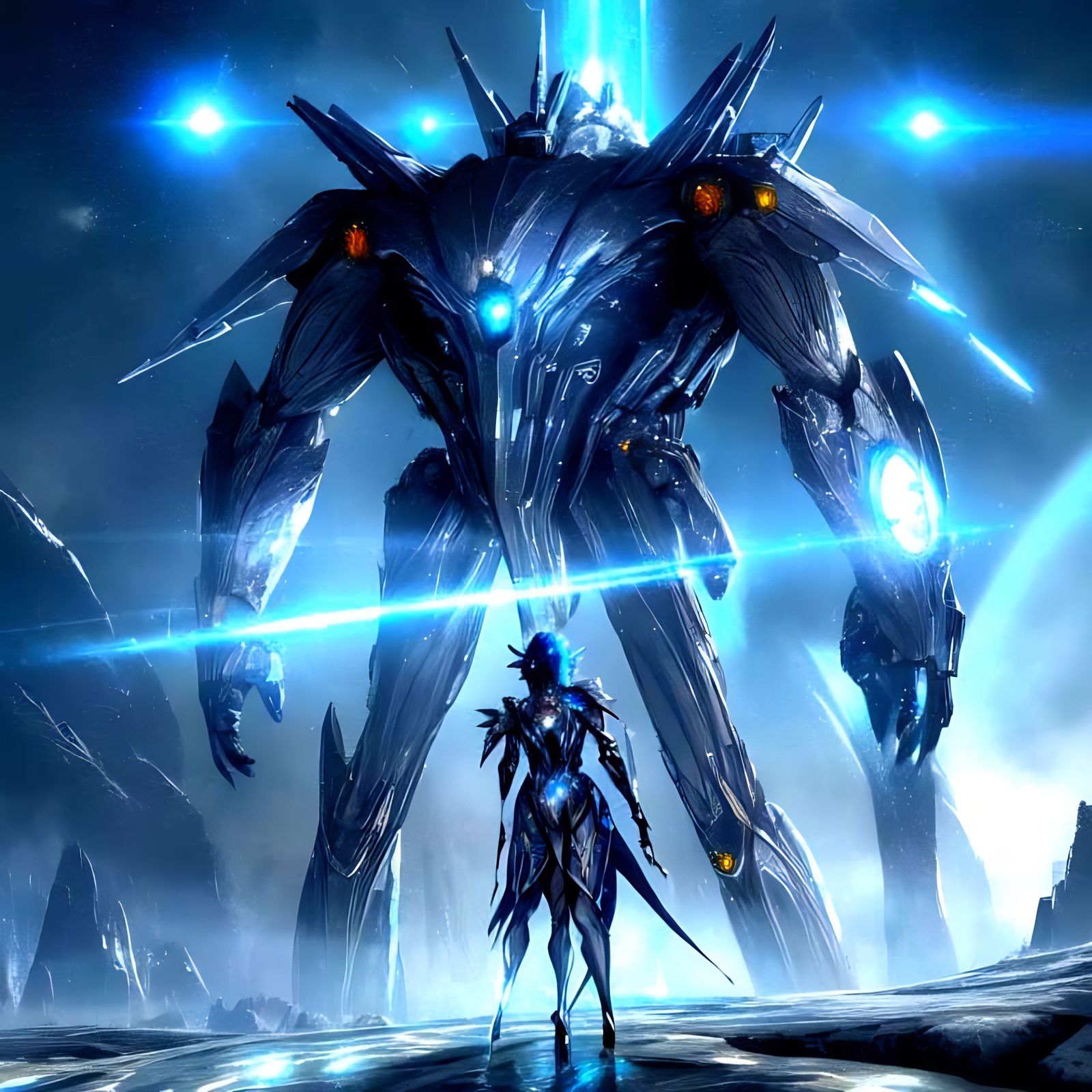 Epic Futuristic Cityscape in Liquid Metal Blue