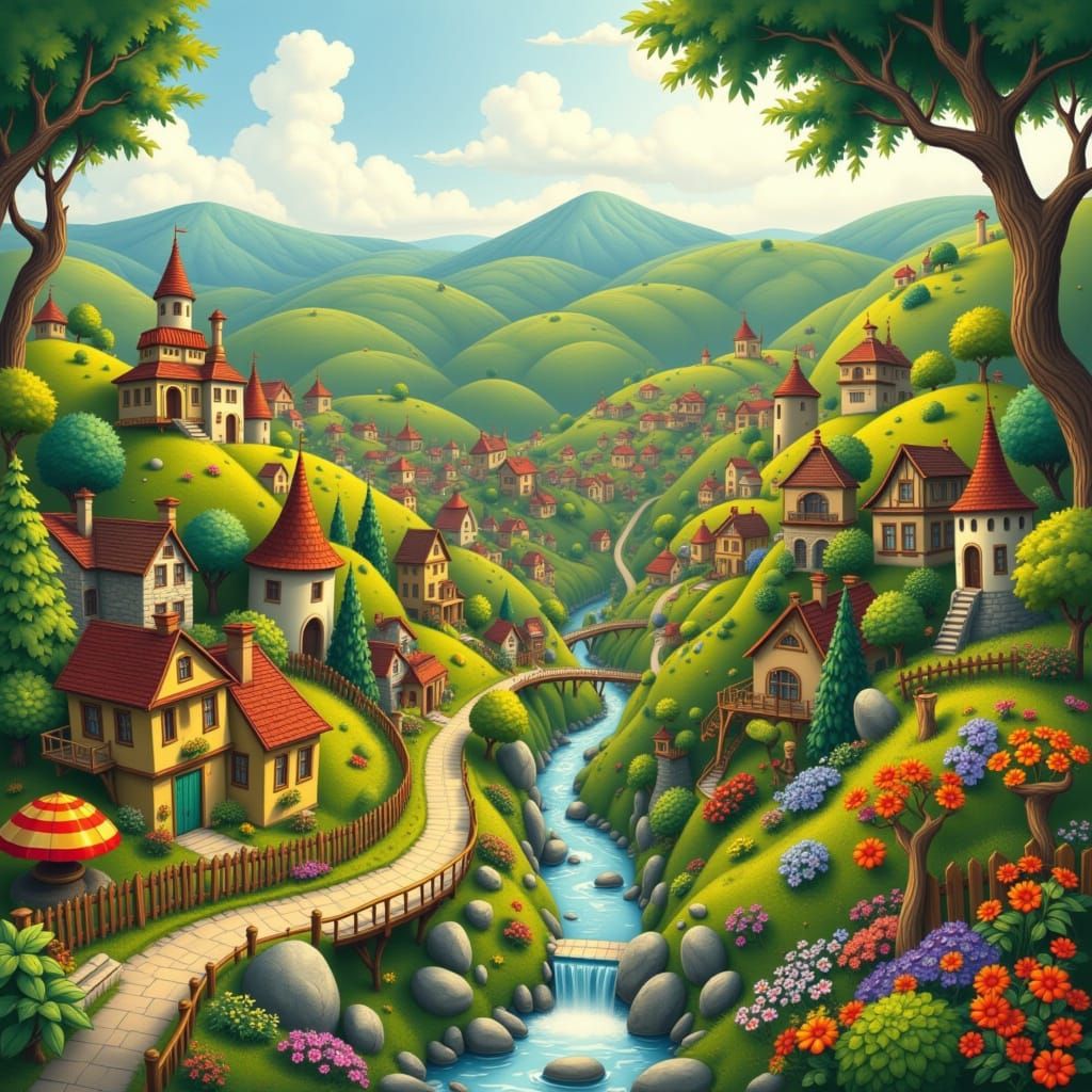 Enchanted Village in Whimsical Style