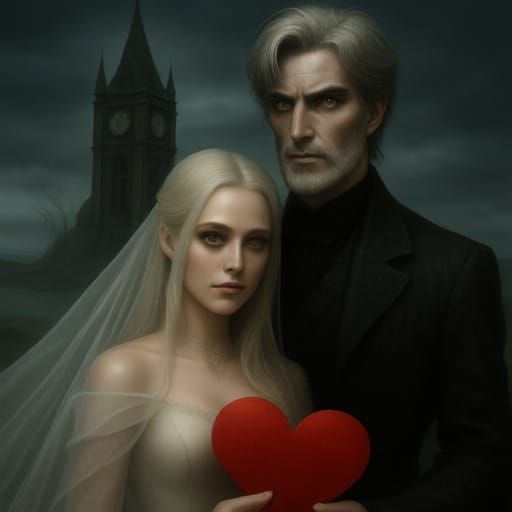 Ghost portrait closeup of a translucent misty ghost couple h...