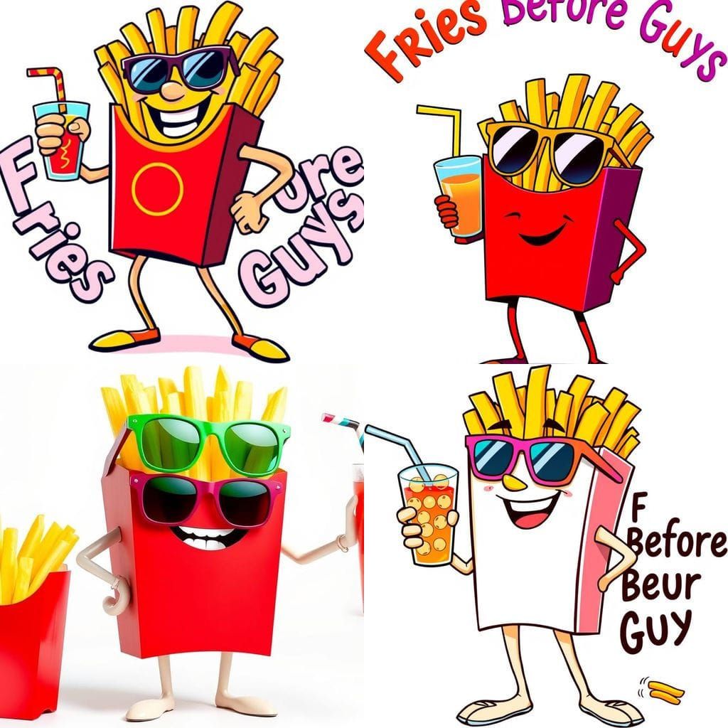 Funny Cartoon Fries Character Wearing Sunglasses and Holding...