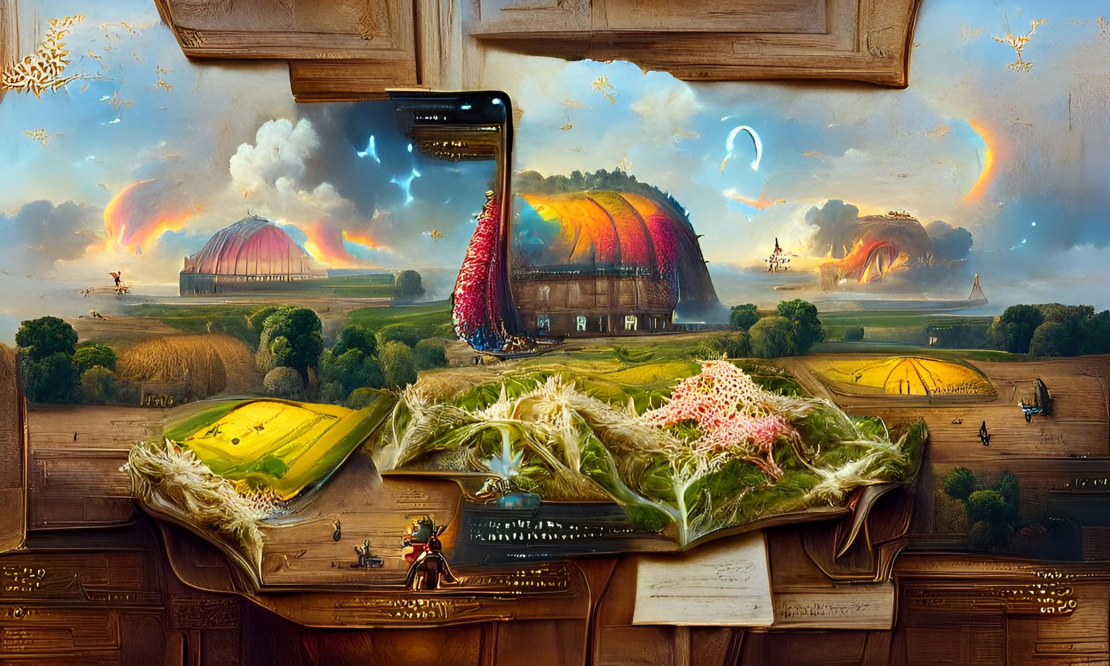 Psychedelic Barn Painting with Colorful Fields