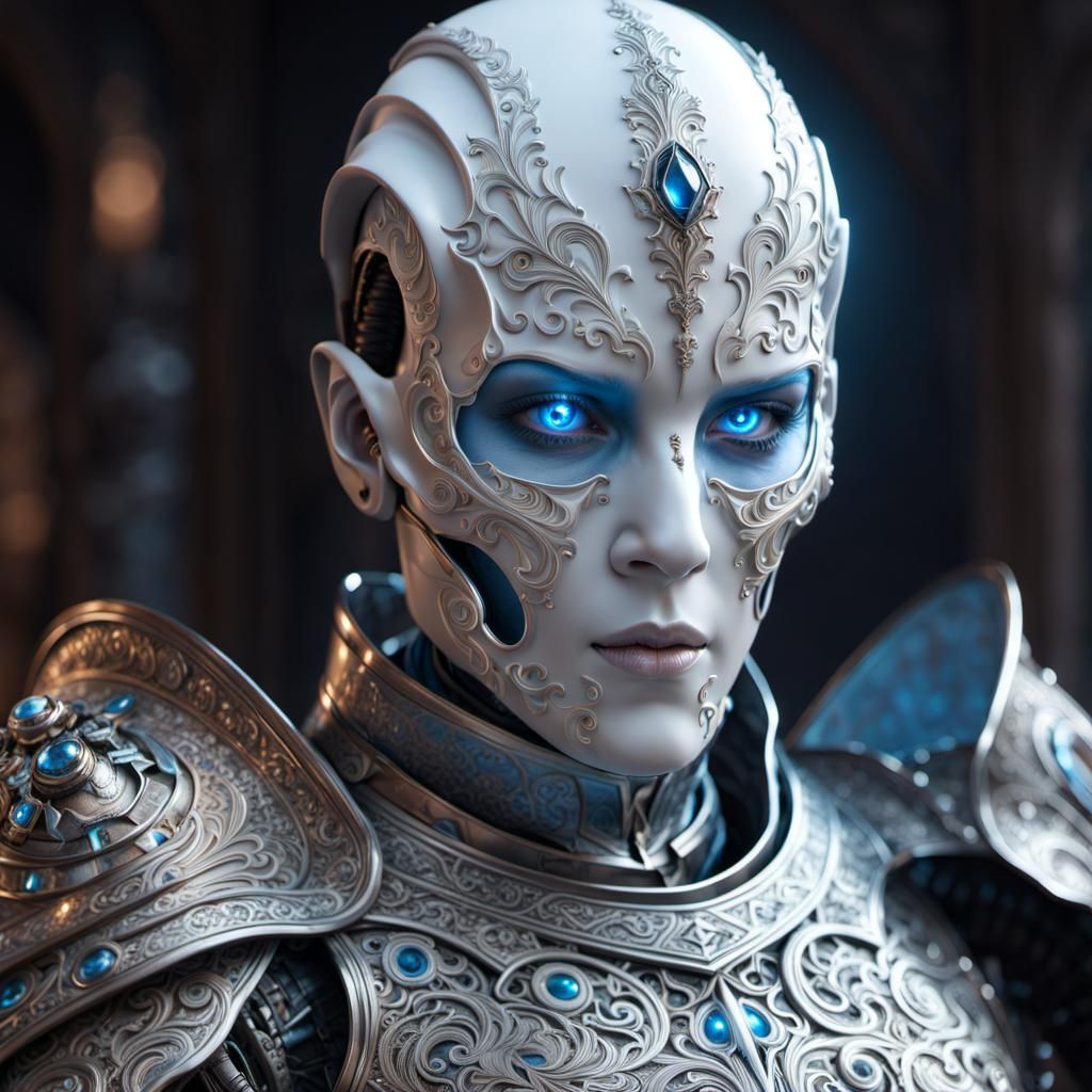 Android with Ghost in Ornate Armour, Digital Art