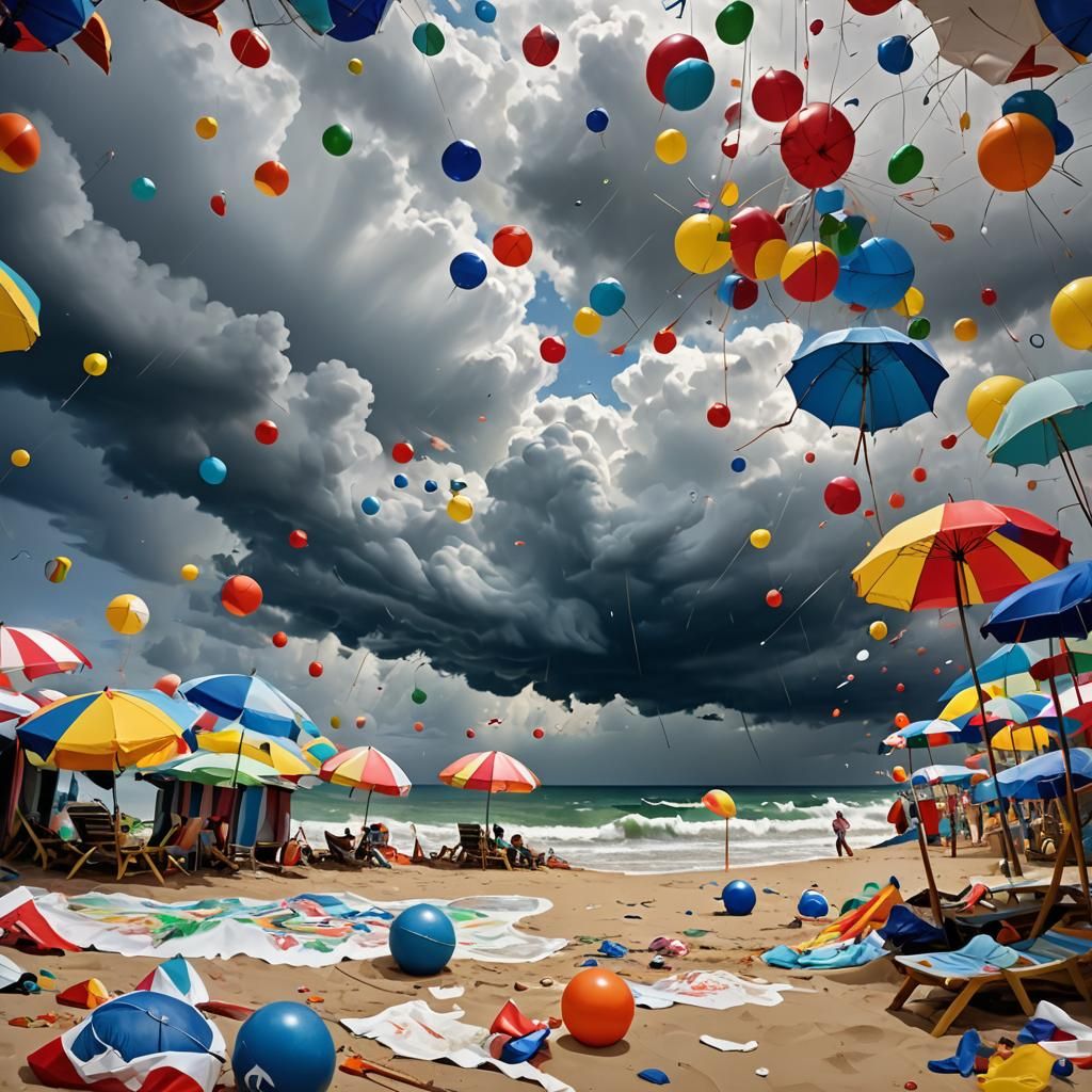 Stormy Beachscape of Turmoil and Surrealism