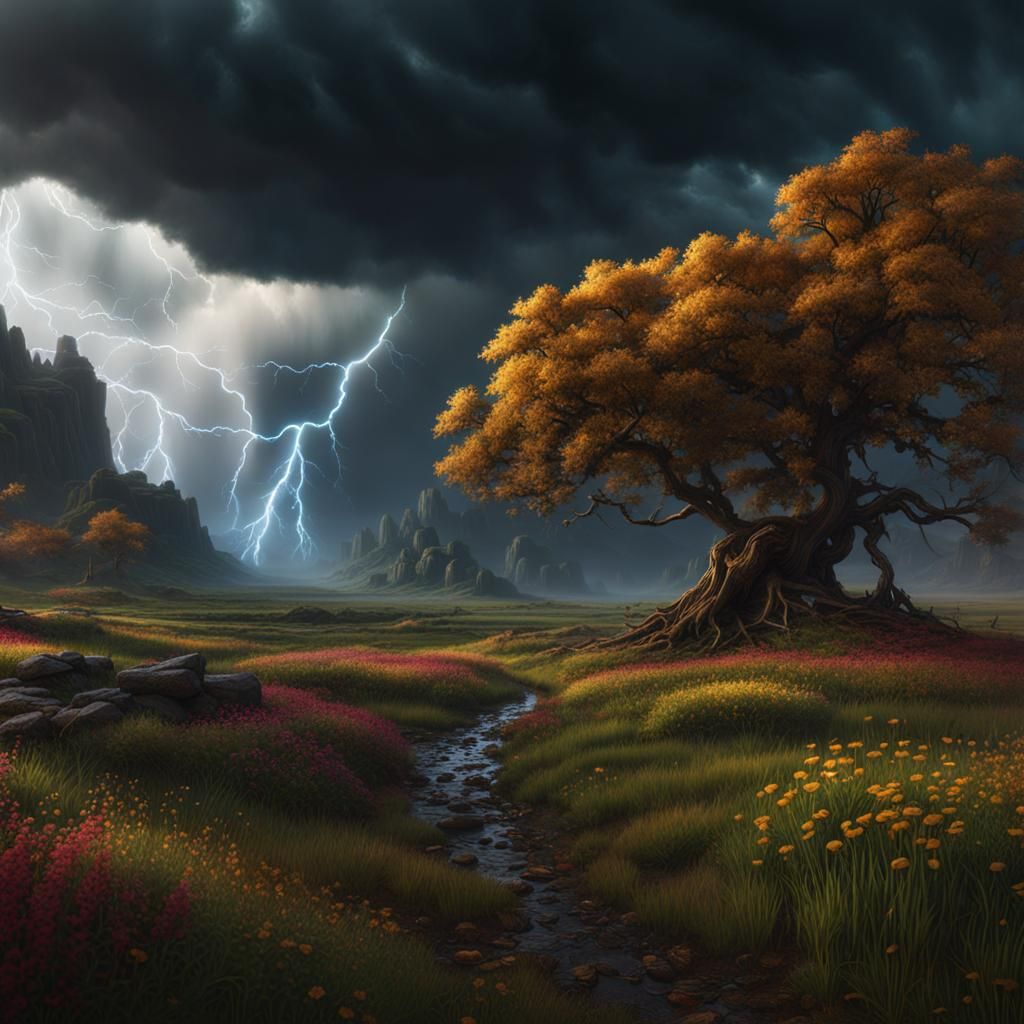 Dramatic Storm Over Open Field: Fantasy Concept Art