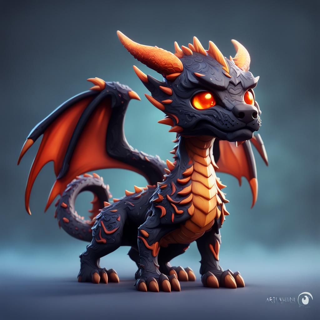 Chibi Dragon Hellhound Fantasy Concept Art