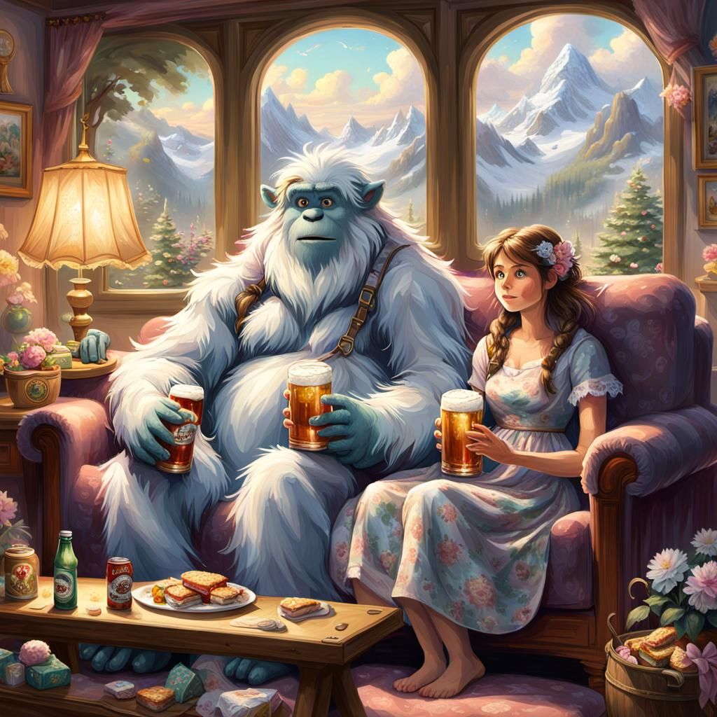 Yetis Relaxing at Home as Digital Art