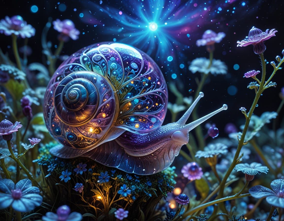 Bioluminescent Fractal Plants in Glass Snail Shell