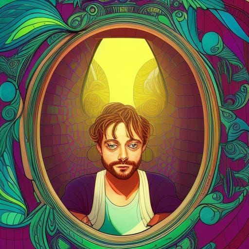 Man Emerges From Mirror: Colorful Digital Art