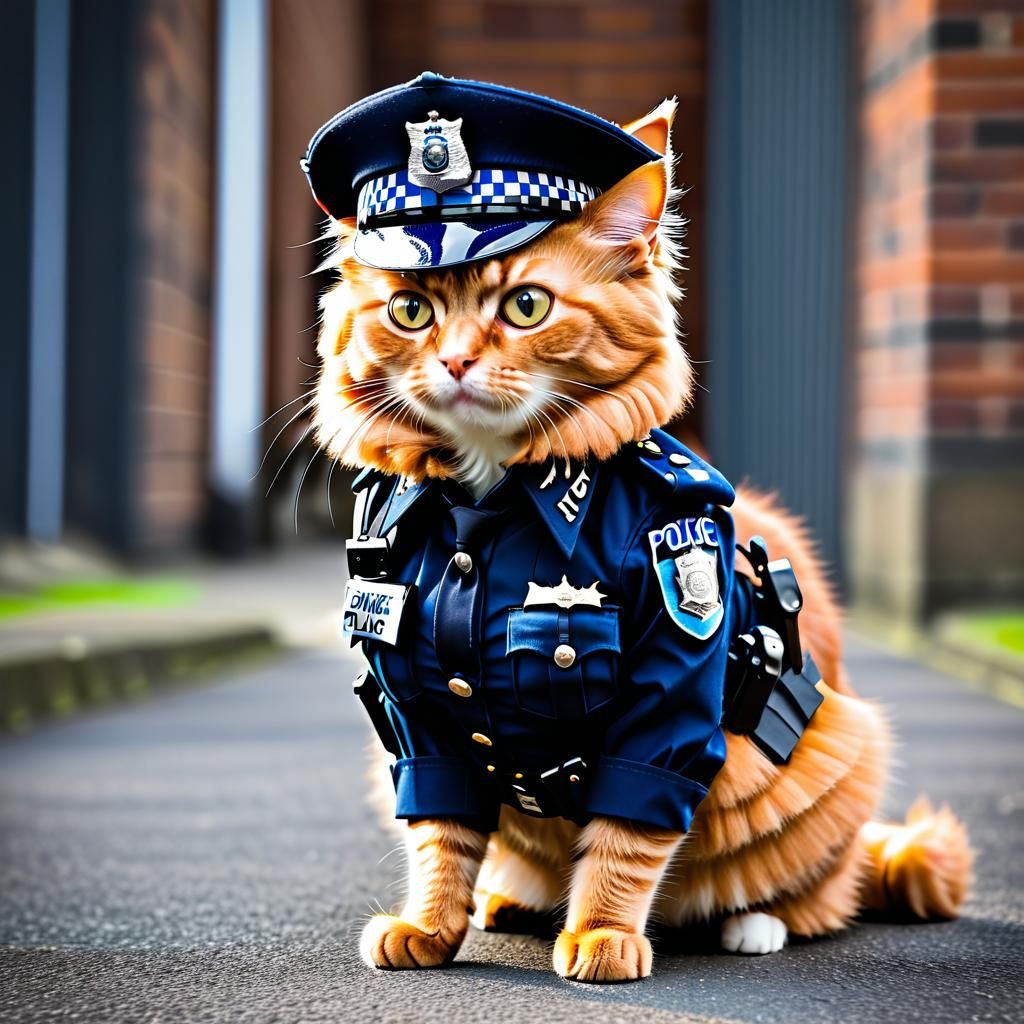 Ginger Yorkshire Cat as Policewoman