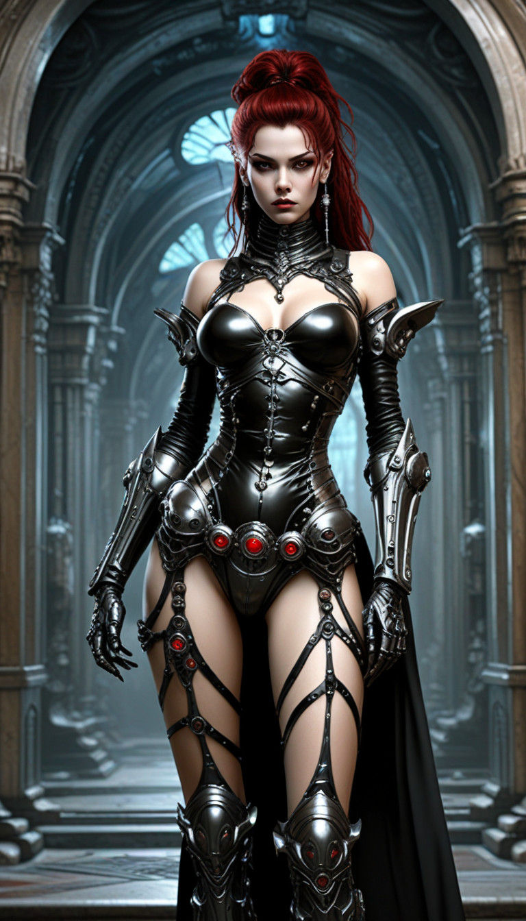 Cyborg Vampire Goddess in Cyberpunk Abode