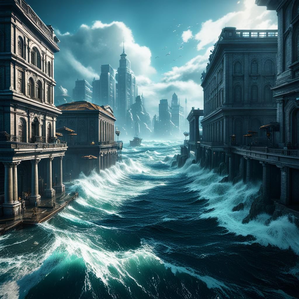 Underwater City Overwhelmed by Raging Seas: 3D Game Art