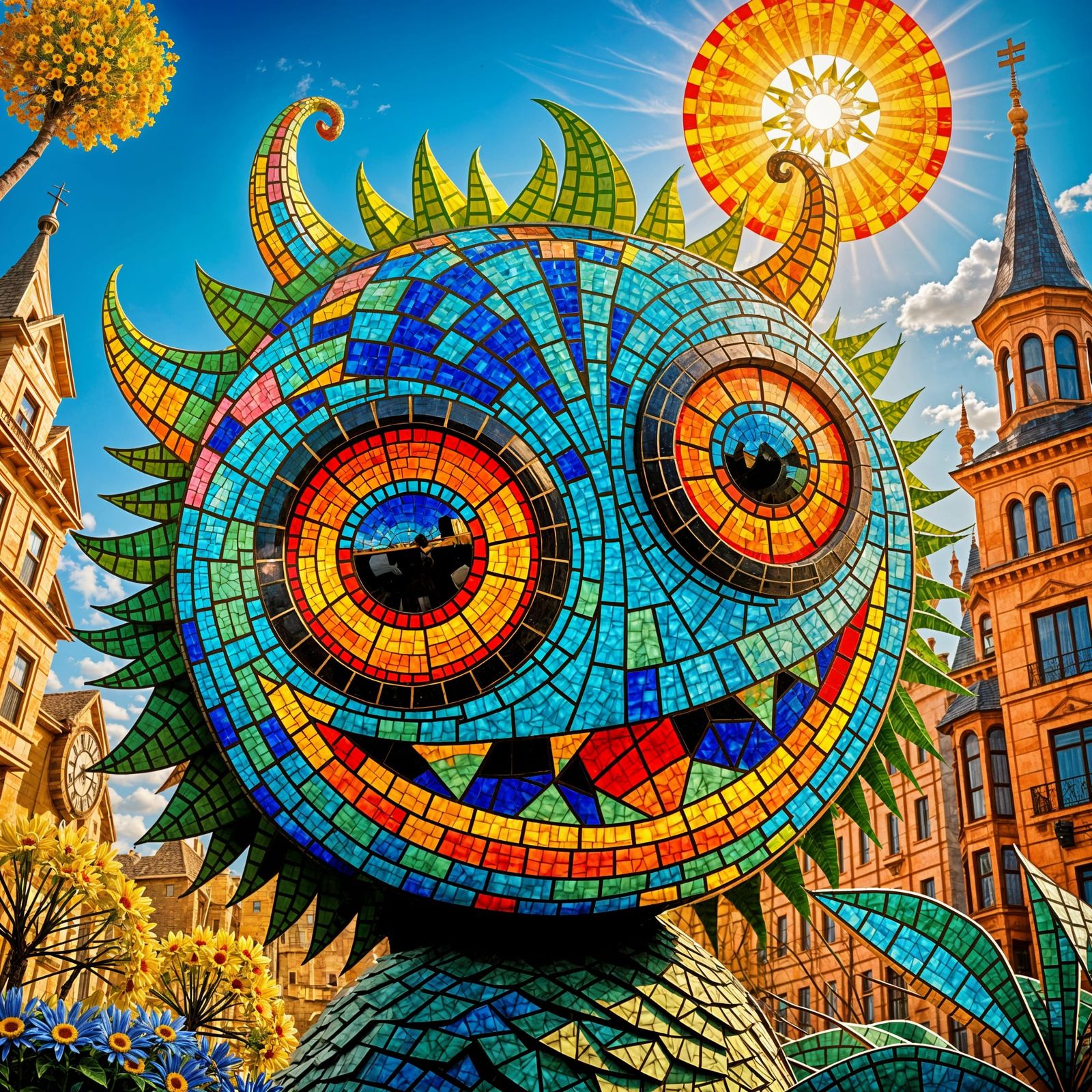 Whimsical Floral Creature Mosaic Art