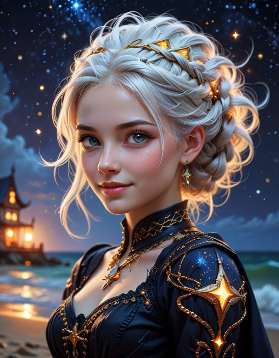 Artistic White Hairstyles with Geometric and Natural Element...