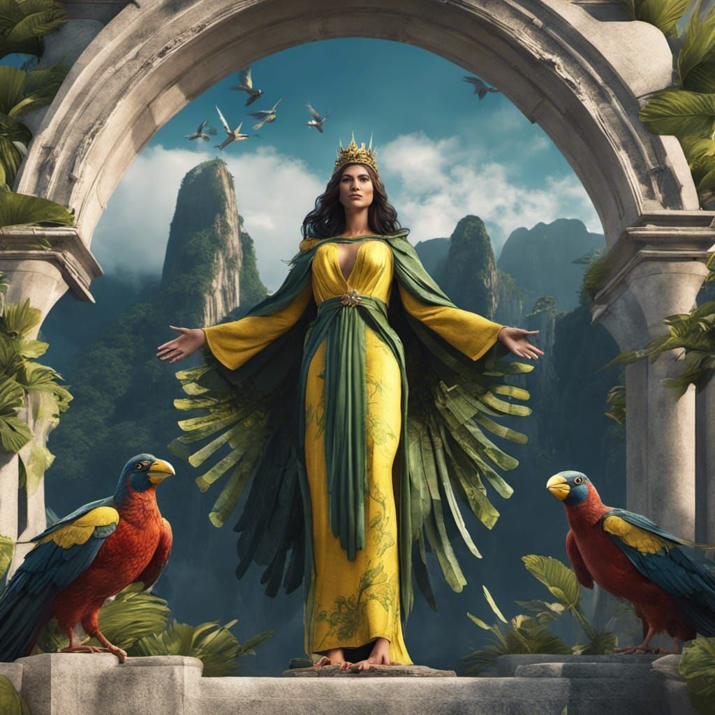 Brazilian Princess with Christ the Redeemer and Birds
