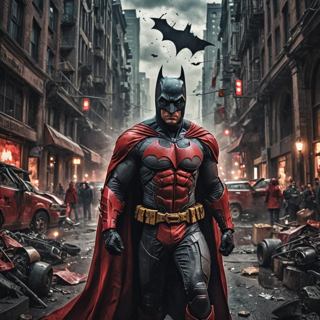 Hyperrealistic Batman in Red Costume