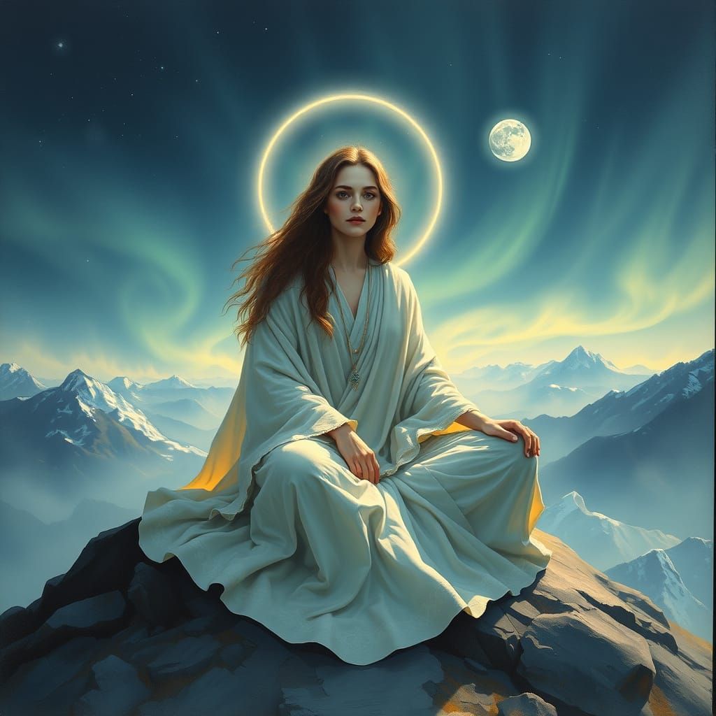 Mystical Woman Illuminates the Night Sky with Inner Light