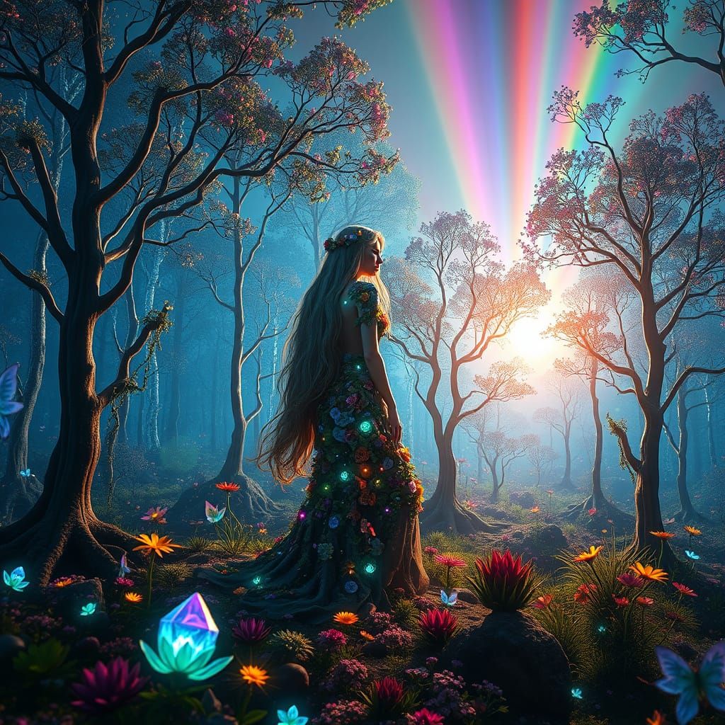 Bioluminescent Crystal Forest: Eco-Art Sculpture in 8k