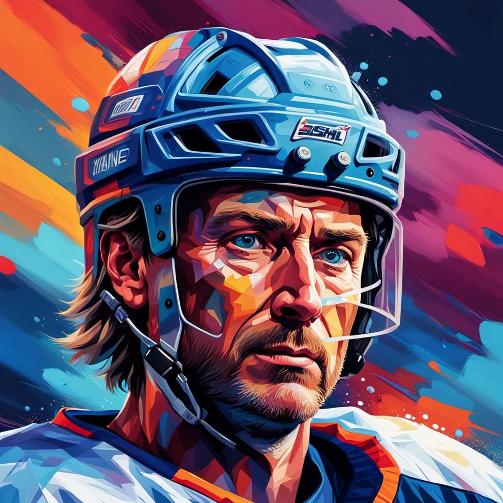 Bold Portraits of Wayne Gretzky in Hockey Gear, Stylized wit...
