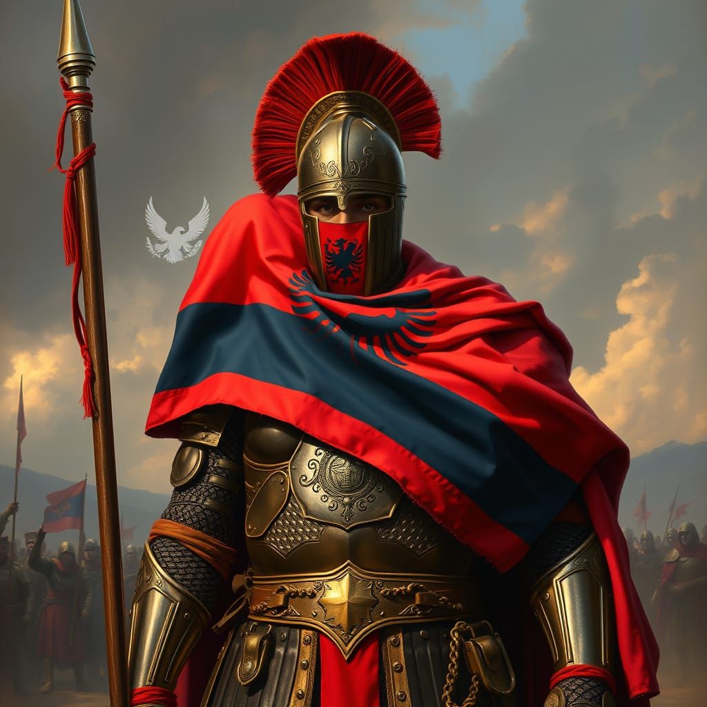 Albanian Flag in Ancient Illyricum Armor