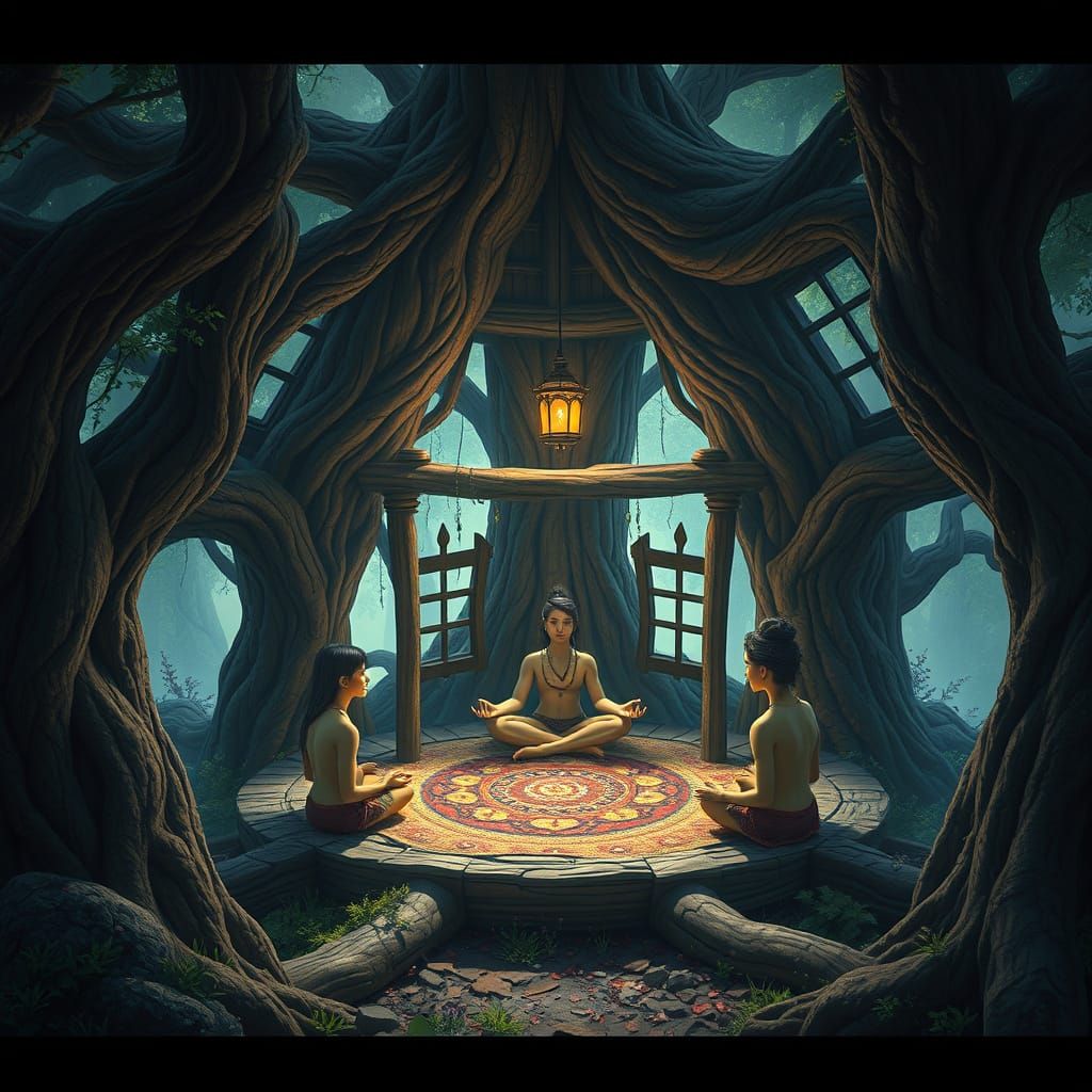 Whimsical Treehouse Sanctuary in Vibrant Colors