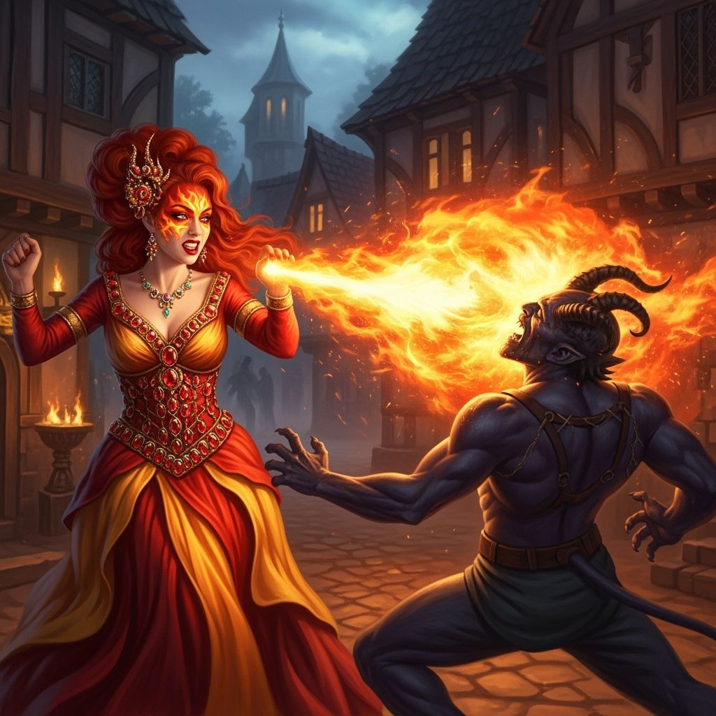 Fiery Enchantress Confronts Demon in Hyperrealistic Fantasy ...