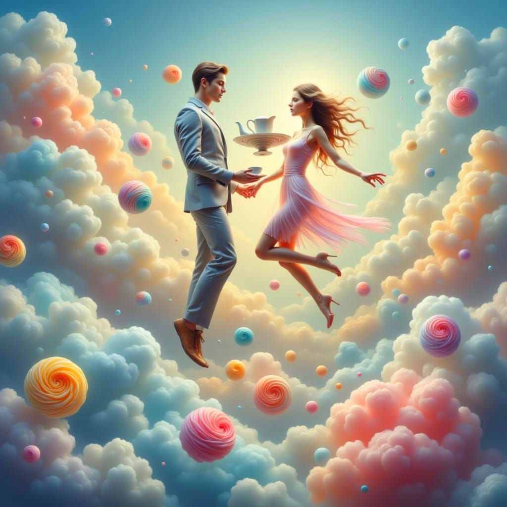 Floating Tea Party in a Dreamy Cloudscape