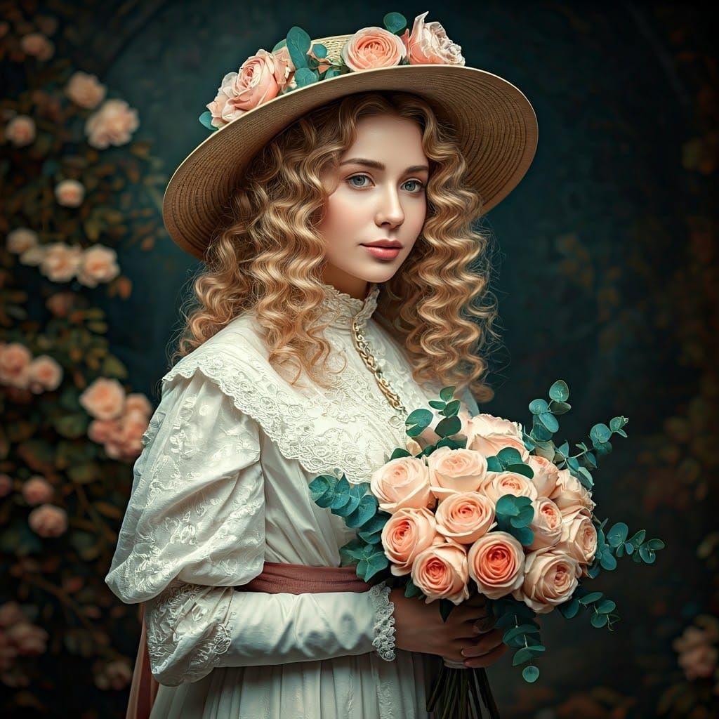 Victorian Romance Portrait in Oil Paint Style